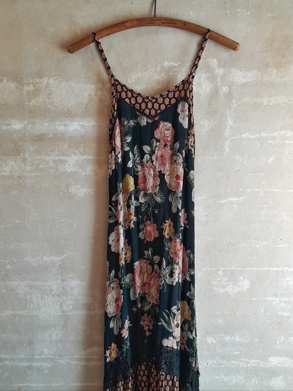 543a. black Xhilaration floral geometric lace sleeveless high low midi dress, XS